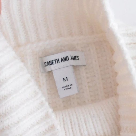 Elizabeth and James Cream Cable Knit Slightly Cropped Mockneck Sweater Med - Picture 12 of 12